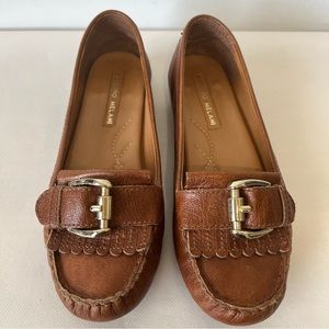 Antonio Melani Tabbie Brown Leather Buckle Slip On Loafers
